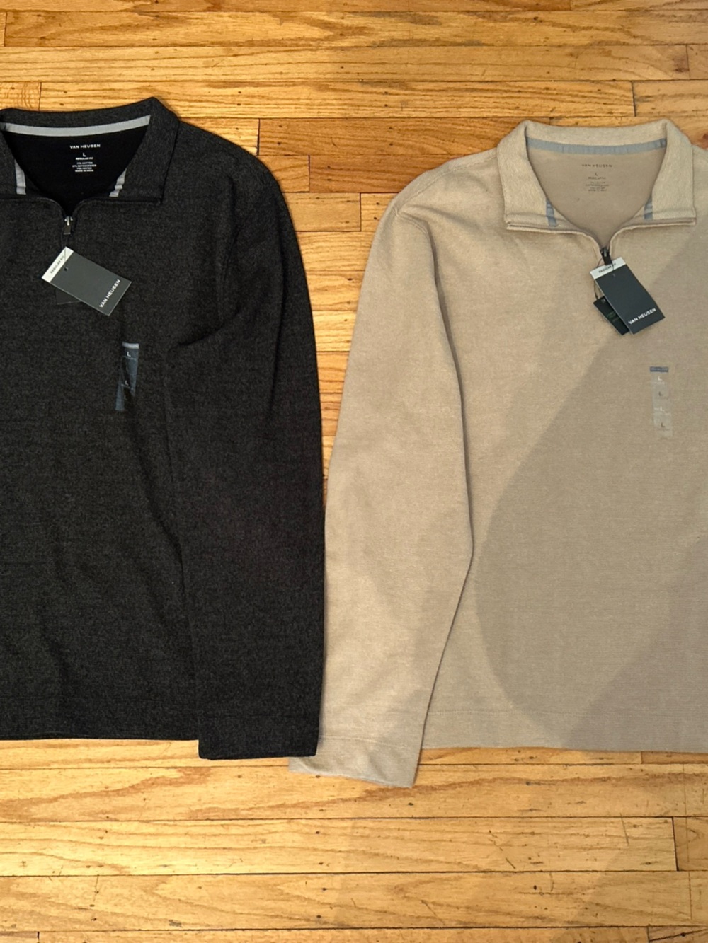 Van Heusen Men's Quarter-Zip Pullover Sweaters (2) Black & Tan/Beige Size Large